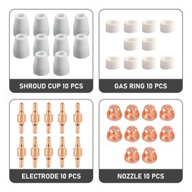 YSOOUA Pack of 40 PT-31 Plasma Cutter Accessories Nozzles CUT 30, 40, 50 Plasma Cutting Consumables Plasma Cutter, Ceramic Caps, Plasma Nozzles Accessories (A)