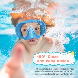 KLERICER Kids Snorkel Set, Macaron Colors Ultra Wide View Snorkel Mask for Kids,Anti-Fog Anti-Leak Kid Diving Goggle, Adjustable Kids Snorkel Set for Kid Aged 6-14 (Dark Blue)