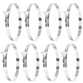PATIKIL 5" Stainless Steel Hose Clamp, 8 Pcs 118-140mm (4.7-5.6Inch) Adjustable Thumb Screw Key Type Clamps Worm Gear Hose Clamp for Dryer Vent Dust Collector Automotive, Silver Tone