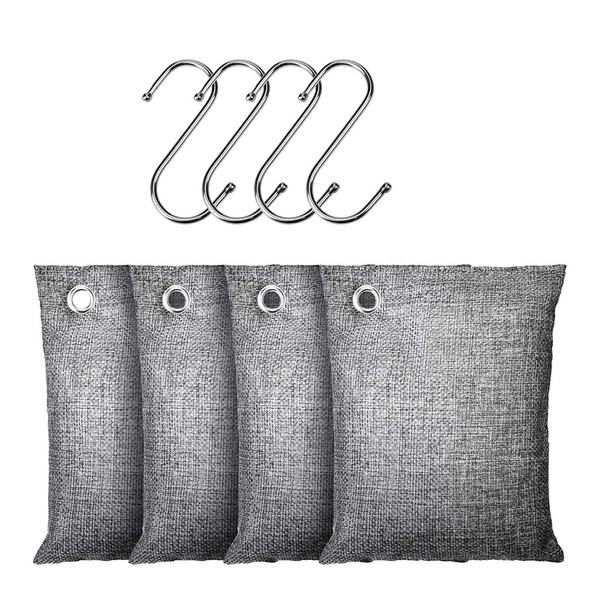 RETROGOO Activated Charcoal Odor Absorber,4x200g with Hooks Nature Odor Eliminator