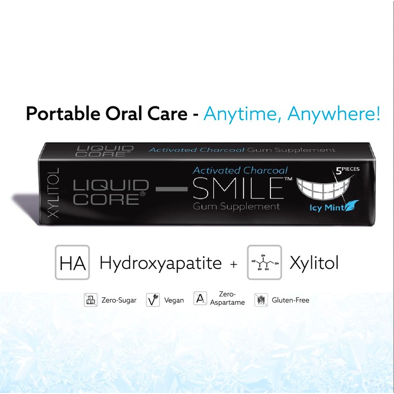 Liquid Core Smile Activated Charcoal Gum with MCT Oil, Hydroxyapatite,