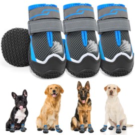 Weesiber Dog Shoes, Pack of 4 Non-Slip Dog Boots with Reflective Straps and Wear-resistant Rubber Sole, Paw Protection for Small, Medium and Large Dogs (Grey, Size 3)