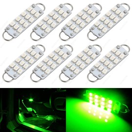 SAWE - 44mm 12-SMD 3528 Festoon LED Bulbs For Car Side Door Courtesy Rigid Loop 1.73" LED Light Bulbs 561 562 567 (8 pieces) (Green)