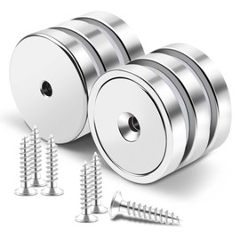 MIKEDE Strong Magnets with Hole, 100LB+ Heavy Duty Neodymium Cup Magnets with Stainless Screw for Wall Mounting, Rare Earth Magnet Round Base Cup Magnet, 1.26" D x 0.2" H, Pack of 6