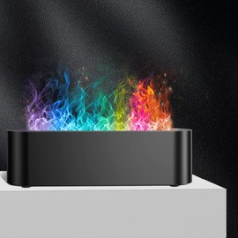 Diffuser Humidifier, 7-Colors Flame Fire Aroma Essential Oils Aromatherapy Diffusers for Bedroom, Large Room-Timeable, Ultra-Quiet, Waterless Auto Off(Black, 150ml)