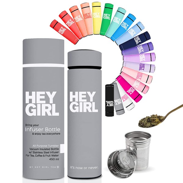 Hey Girl Tea Infuser Bottle 450ml - Insulated Stainless Steel