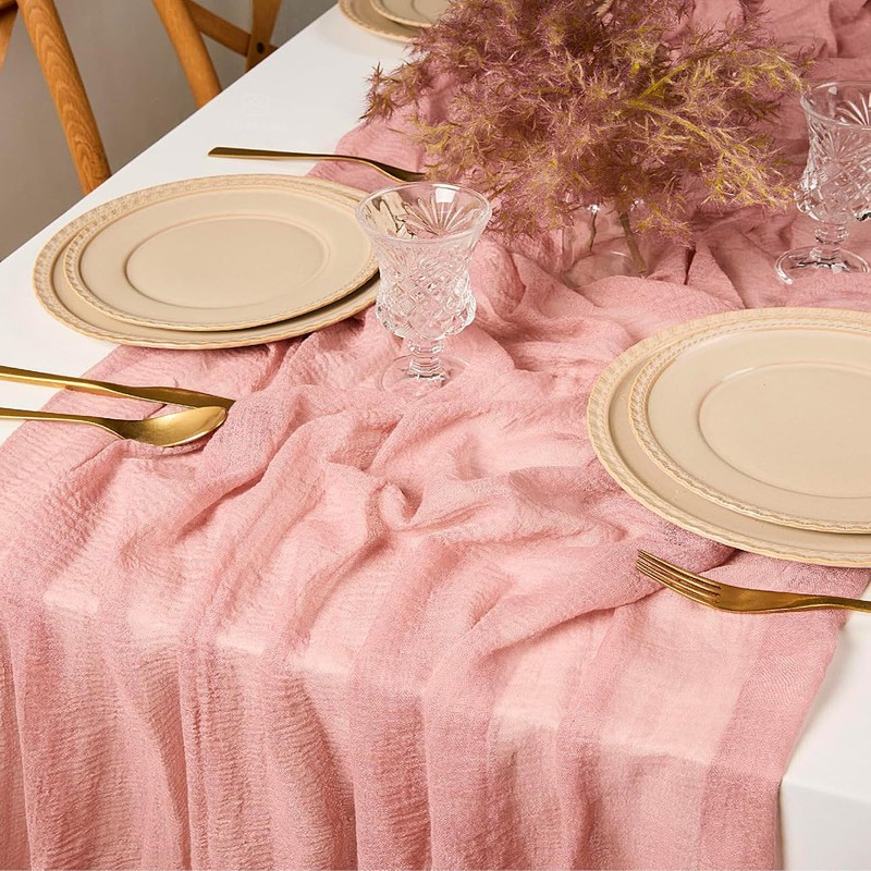 FOLAI Pack of 2 Boho Cheesecloth Table Runner Table Cloth
