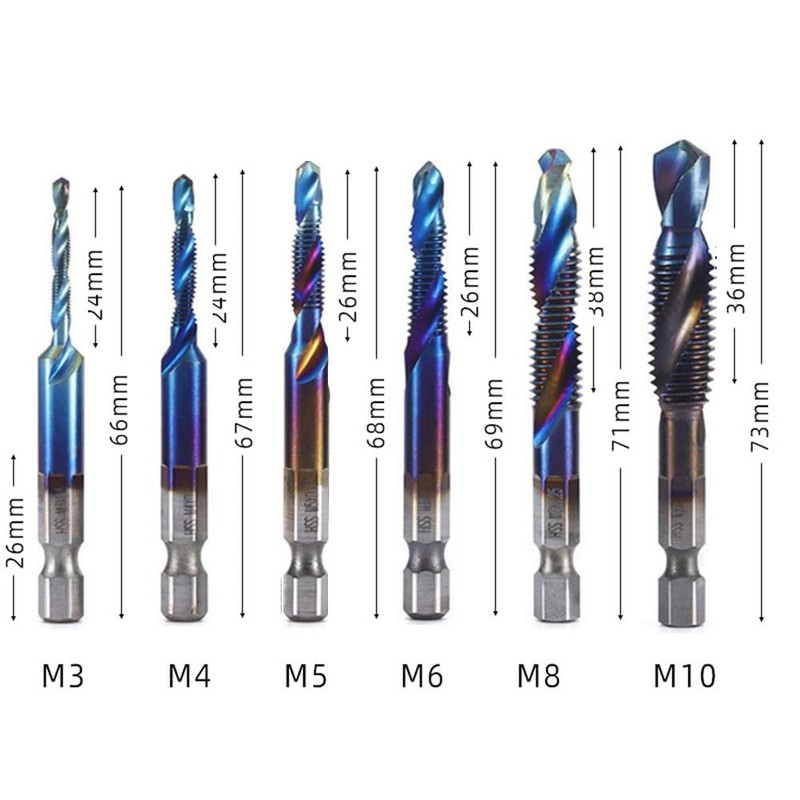 Tap Spiral 6-piece Tap Drill Set, High Speed Steel Tap