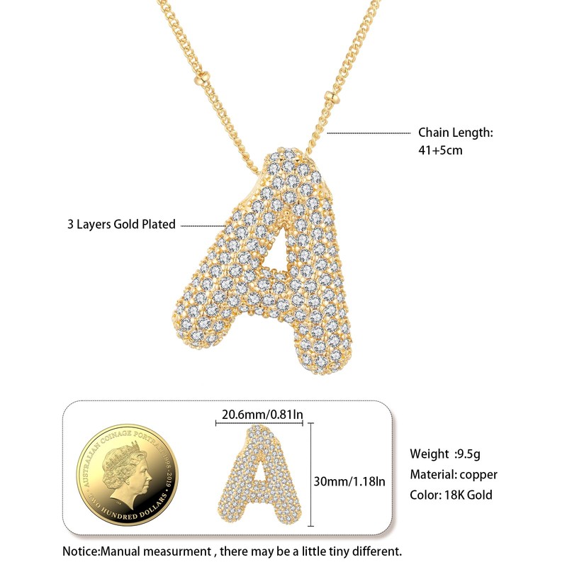 18K Gold Bubble Letter Necklace - Hypoallergenic Initial Necklace for