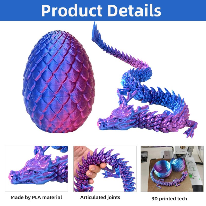 3D Printed Dragon in Egg – Flexible Articulated Crystal Dragon