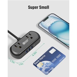 SUPERDANNY Regleta Multicontacto para Viajes, 6 En 1 Multicontactos con Enchufe Plano, 2 Salidas y 4 Puertos USB (2 USB-C), Salida Amplia Espaciada, I