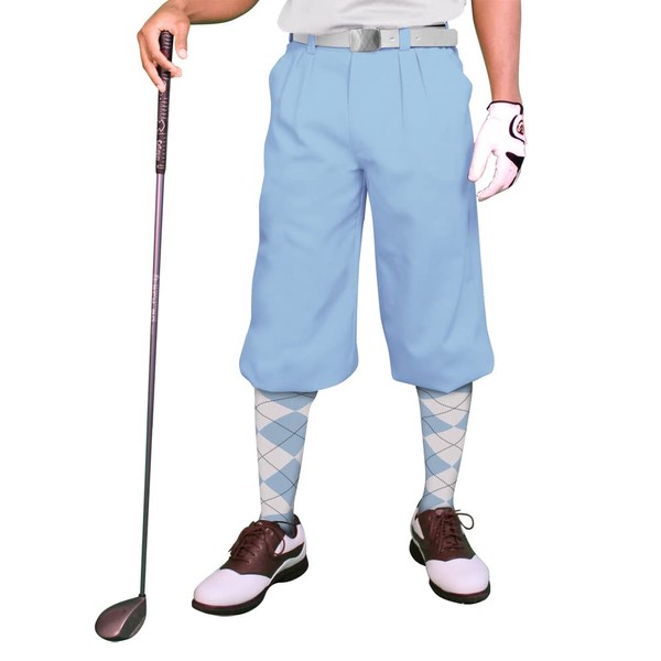 Golf Knickers Light Blue Microfiber (Plus Fours) for Men -