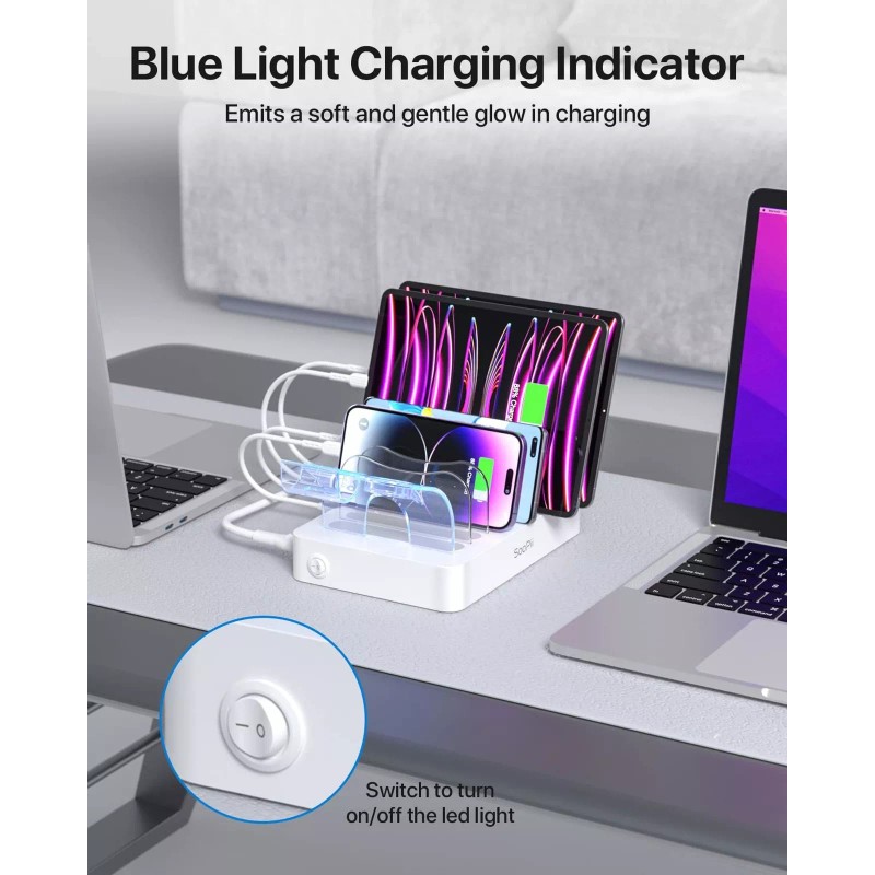 SooPii Premium 6-Port USB Charging Station Organizer for Multiple Devices,