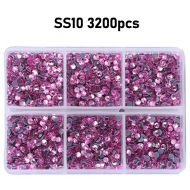 3200pcs SS10 Hot Fix Glass Flatback Rhinestones Bulk Round Crystal Gems Rhinestones for Crafts Art Clothes Shoes(Pink)