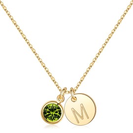 Hidepoo Initial Birthstone Necklaces for Women, 14K Gold Plated Disc Initial M Necklace August Birthstone Necklace Dainty Disc Initial Birthstone Necklace August Birthstone Jewelry for Women
