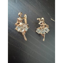 Unbranded 585 14K RG Rose Gold Stamped Dancing Ballerina Powder Blue Stud Earrings
