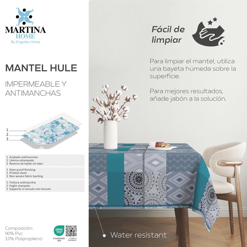 Martina Home Tablecloth Oilcloth Pompe Blue 240 x 140 cm
