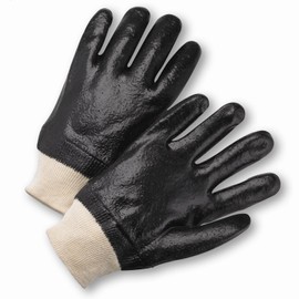 West Chester 1007RF Rough PVC Interlock Coated Gloves – Large, Black, Safety Work Gloves with Wing Thumb, Knit Wrist