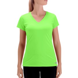 Zengjo Running Shirts Women V Neck Quick Dry(Neon Green,M)