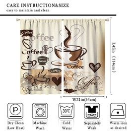 Cortinas de café para tratamientos de ventana de cocina, cortinas de café con temática de café, tazas de té, cortinas de cocina para sala de estar, cortinas café café, juegos de 2 paneles, 42 x 45