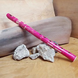 Mia Jewel Shop Colored Bamboo Wooden Tribal Nature Pattern Flute Recorder Handmade Woodwind Art - Hot Pink