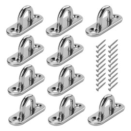 JOIKIT 10 PCS M5 Pad Eye Plate, 304 Stainless Steel Oblong Staple Hook Loop, Marine Hardware Staple Ring Hook with 20 Screws