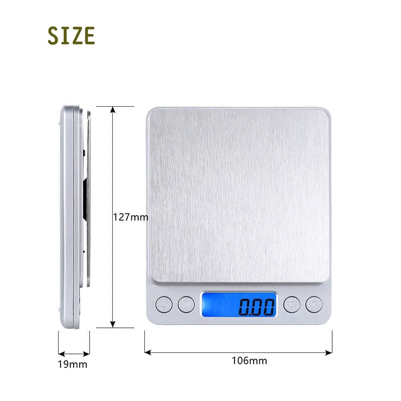 Small Digital Scale,3kg/0.1g,6.6lb,Kitchen Scale,Food Scale,with Blue Backlit LCD Display, 6