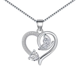 Tusuzik Mothers Day Gifts Necklaces for Women Butterfly Red Heart Pendant Silver Chains for Women Birthday Christmas Weding Gifts for Mum