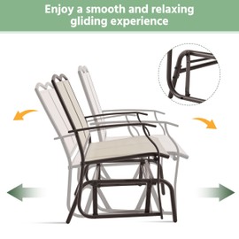 Yaheetech Outdoor Glider 2-Person Outdoor Glider Bench, Patio Chair, Rocking Patio Chairs Outdoor Loveseat for Backyard, Poolside, Garden,Porch, Heavy Duty Steel Frame, Beige