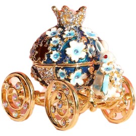 Generic Aurélux Craft Bunny Figurine Pumpkin Crown Carriag - Elegant Vintage Jewelry Box - Unique Enamel Design Decoration Proce (Blue) (Blue)
