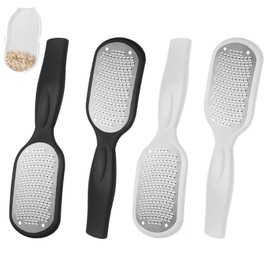 VEGCOO 4PCS Foot File Callus Remover, Foot Scrubber Hard Skin Metal Callus Remover with Dead Skin Catcher, Heel Scraper for Hard Skin, Wet & Dry Foot Scrub Tool (White&Black)