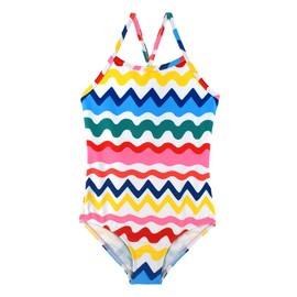 HOOBABE Little Toddler Girls one Pieces Swimsuit Quick Dry Beach Bathing Suits Color Wave Stripes 4T