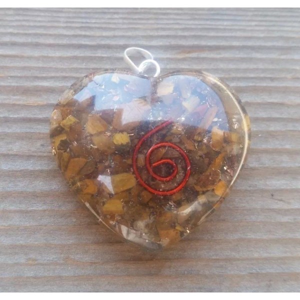 ORGONE TIGER EYE GEMSTONE HEART SHAPED PENDANT ORGONITE (ONE)