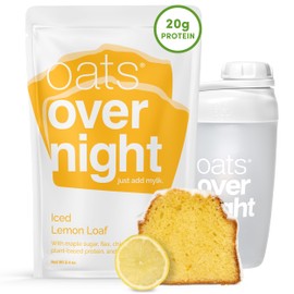 Oats Overnight Iced Lemon Loaf - Overnight Oats with 20g Vegan Protein, High Fiber Breakfast Protein Shake - Gluten Free Oatmeal, Non GMO High Protein Oatmeal (2.4 oz per Meal) (8 Pack + Bottle)