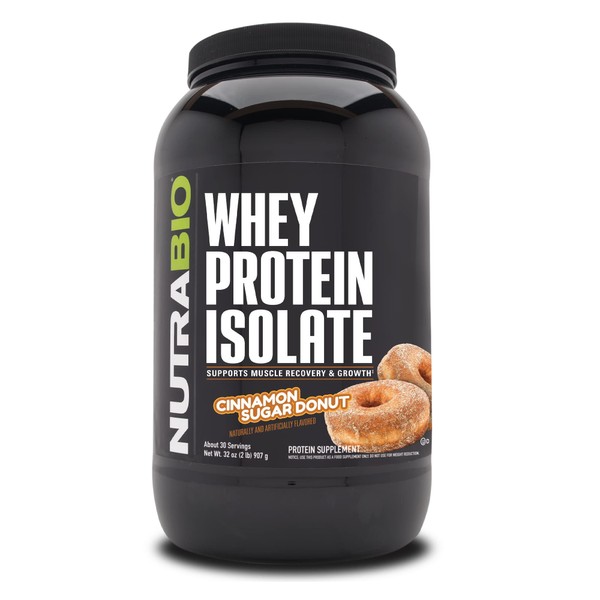 NutraBio 100% Whey Protein Isolate - Complete Amino Acid Profile - 25G of Protein Per Scoop - Soy and Gluten Free - Zero Fillers, Non-GMO, Protein Powder - Cinnamon Sugar Donut, 2lbs