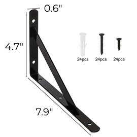 Hiceeden 12 Pack Heavy Duty Shelf Brackets, 8 in x 5 in Wall Mount Steel L Shelf Bracket, Angle Brackets for Floating Shelves, Black Metal Powder-Coated