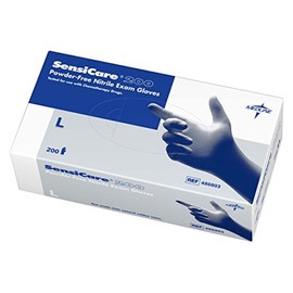 Medline - 486803R SensiCare 200 Nitrile Exam Gloves, Disposable, Powder-Free, Blue, Large, Box of 200