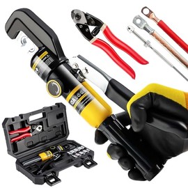 IBOSAD Hydraulic Crimping Tool with 9 Dies - Battery Cable Crimper Tool & Wire Rope Crimping Tool for 12 to 2/0 AWG, 1/16" 1/8" 3/16" Stainless Steel Cable Railing Tool