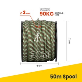 BROTREE 2mm Paracord 3 Strands 50M 100% Nylon Rope Parachute Cord for Outdoor, Craft, DIY - 90kg Breaking Load (Olive Green Camo)
