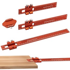 Woodworking Ruler, 3PCS Precision Metal Pocket Rule with 45° & 30° Slide Stops for Measuring Precision, T-Scribe Dual Inch/Metric Scale for Marking, Measuring(6/8/12 Inch)