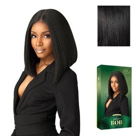 Sensationnel Chicbob Lace Frontwig - Lob Unit 8 Face Framing Glueless Wig Wide 5 Inch Deep Part Synthetic Preplucked Hairline (1 JETBLACK)
