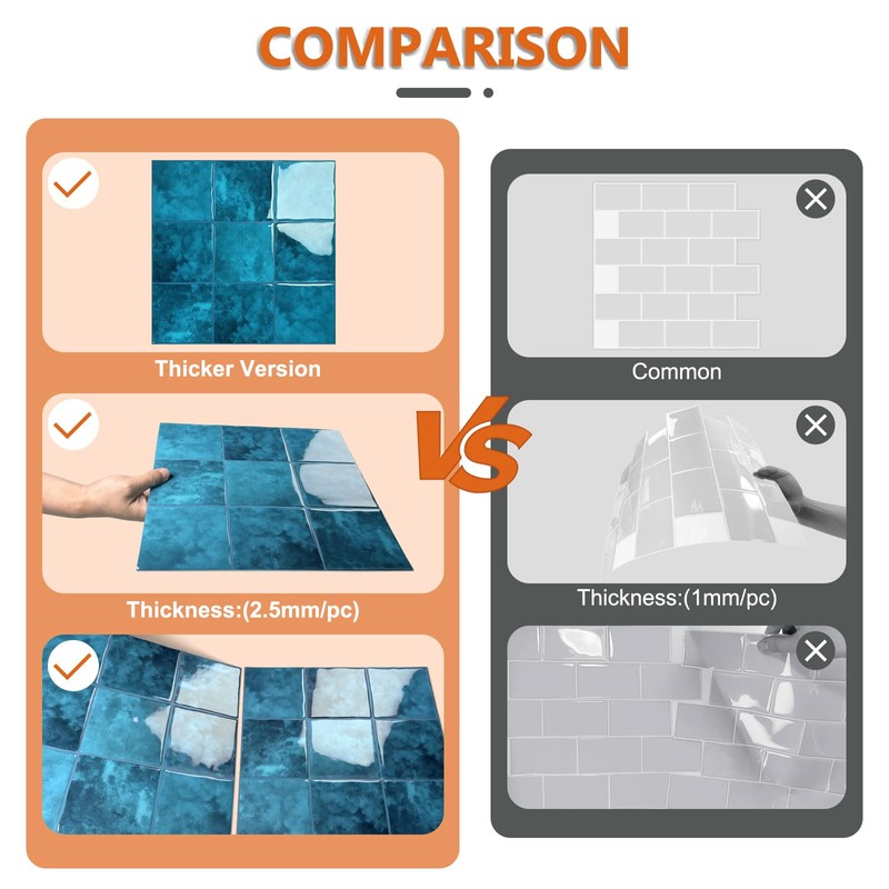 10 Sheet Thicker Peel and Stick Backsplash Tile, 12"x12" 3D