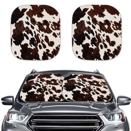Renewold Brown Cow Print Car Front Windshield Sunshade Summer Outdoor Sunlight UV Rays Blocker Sun Visor Shield Auto Protective Accessories Interior Sun Shade Foldable Pack of 2 pcs Foldable