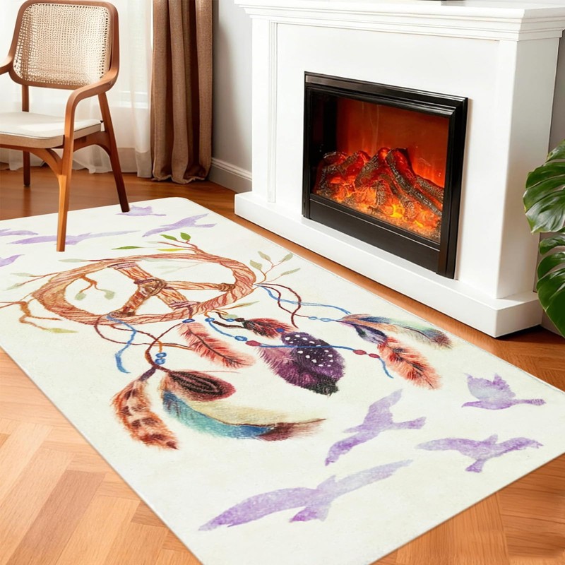 Decorative Dreamcatcher Faux Wool Runner Rug for Bedside, Furry Runner