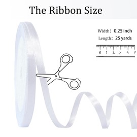 OMAIGAR White Ribbon 1/4 Inch Width, Solid Satin Ribbons with 25 Yards Length Silk Fabric for Gift Wrapping or Wedding Party Birthday Decoration - White,1/4 Inch x 25 Yards