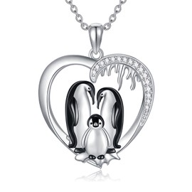 Cargari Family Penguin Necklace for Women, 925 Sterling Silver Heart Penguin Pendant Necklace, Unique Birthday Mother's Day Penguin Lover Jewelry Gifts for Women Mom Grandmother