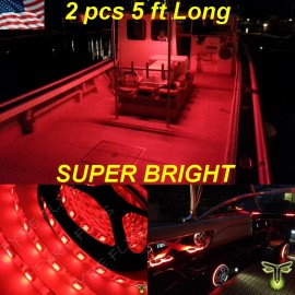 Fyre Flys 2x 5' (60") Red LED Boat Deck Light Waterproof Bow Trailer Fishing Pontoon 12v