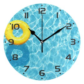 xigua Blue Swimming Pool Wall Clock, Silent Non Ticking 10 Inch Battery Operated Wall Clocks, Easy to Read Clock for Home Kitchen Living Room Bathroom Office Decor