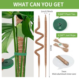 Lilyberri 2 Pack Bendable Moss Pole Monstera Plant Support, Plant Stakes for Indoor Plants, Moss Pole for Climbing Plants, Plant Support Stakes, Plant Sticks Support (2 Pack 28'')