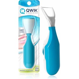 Flosser dental automático de QWIK | Haga clic en el uso, Reutilizable y Refundible | Hilo precargado con cubierta de viaje | Flossing Fácil para la el